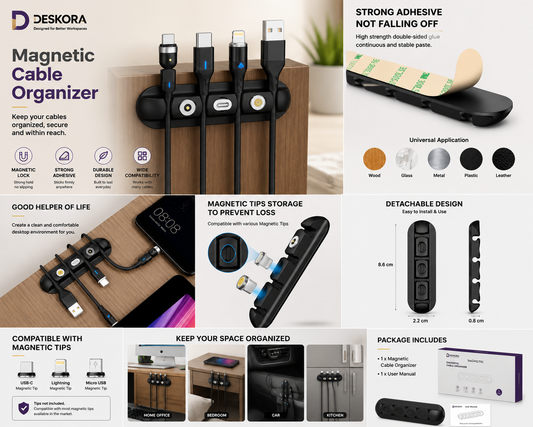 Magnetic Cable Organizer for Desk | Deskora